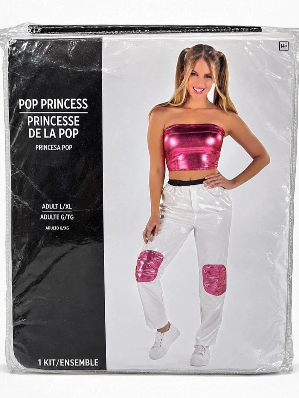Amscan Pop Princess Costume Adult L/XL Pink Crop Top & White Pants 2-Piece